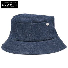 HERMES エルメス 【美品/国内正規】ヘレン シルキー デニム ポケット バケットハット 帽子 57 インディゴ メンズ 【中古】