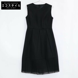 ANAYI アナイ 25年製 ブラック ダブルラッセル プリーツワンピース ワンピース 38 ブラック レディース 【中古】