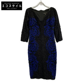 TADASHI SHOJI タダシショージ ACZ1424M ブラック×ブルー レース 刺繍 ドレス ワンピース ワンピース 4 ブラック×ブルー レディース 【中古】