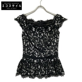 TADASHI SHOJI タダシショージ ACZ1325 ブラック×ホワイト レース刺繍 長袖 フレアブラウス トップス 4 ブラック×ホワイト レディース 【中古】