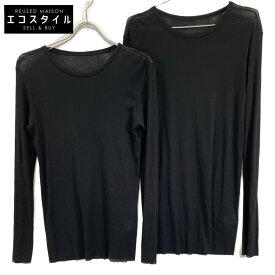 Y's ワイズ YU-T16-675 テレコ素材 コットン アンサンブル クルーネック カットソー トップス 2 ブラック レディース 【中古】