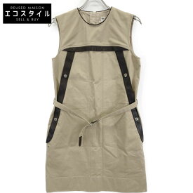 HERMES エルメス 【新品同様/国内正規】レザー/コットン切替 ベルト付 ノースリーブ ワンピース 36 ベージュ レディース 【中古】