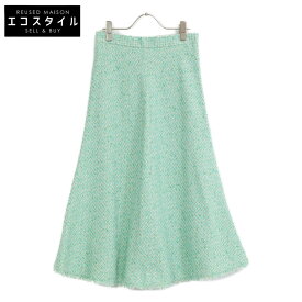 ANAYI アナイ 10231711370 グリーン コットン×ナイロン プレイドツイード フレアロングスカート スカート 38 ライトグリーン ツイード レディース 【中古】