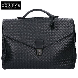 BOTTEGA VENETA ボッテガヴェネタ 122139 イントレチャート ビジネスバッグ ブリーフケース ブラック メンズ 【中古】
