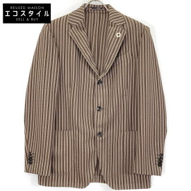 LARDINI ラルディーニ JT903AQ70 ブートニエール ブラウン×ベージュ ポリエステル サイドベンツ マルチストライプ 3Bテーラードジャケット ジャケット 48 ブラウン メンズ 【中古】