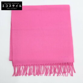HERMES エルメス ロゴ刺繍 カシミヤ100％ フリンジ マフラー ピンク レディース 【中古】