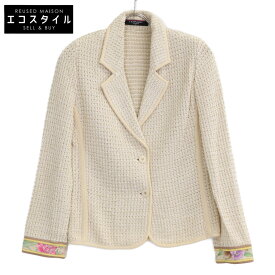 LEONARD レオナール 0337851 シルク混 フラワー袖口 ツイードジャケット ジャケット LL ベージュ レディース 【中古】