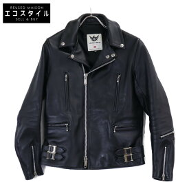666 666トリプルシックス LJM-1TF ステアハイド サイドベルト ダブルライダース ジャケット 34 ブラック メンズ 【中古】