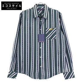 LOUIS VUITTON ルイヴィトン 【新品同様/国内正規/25年製】RM251MM RBR HSS15W ストライプ シルク100％ 長袖シャツ トップス M グリーン/シルバー メンズ 【中古】