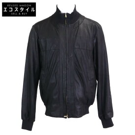 ISAIA イザイア ヌバックレザー ジップアップ ブルゾン ジャケット 52 ブラック メンズ 【中古】