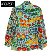 GUCCI グッチ 96年製 ライトブルー トムフォード期 シルク フルーツ柄 ロングスリーブシャツ トップス 40…