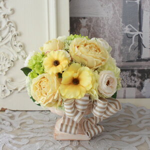 フラワーアレンジ イエローアネモネ ギフト 造花 インテリアフラワー 枯れない インテリア アレンジ 洋風 ギフト アーティフィシャルフラワー シルクフラワー アートフラワー バラ 薔薇 か