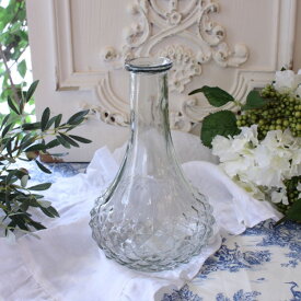 ガラスベース 花瓶 アンティーク風 ブロカント風 (ダイヤ060) ガラス製 蓋付き フラワーベース アンティーク調 シャビーシック ブロカント 洋風 ヨーロピアン フレンチカントリー アンティーク 可愛い おしゃれ