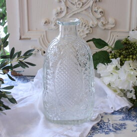 ガラスベース 花瓶 アンティーク風 ブロカント風 (フルール062) ガラス製 蓋付き フラワーベース アンティーク調 シャビーシック ブロカント 洋風 ヨーロピアン フレンチカントリー アンティーク 可愛い おしゃれ