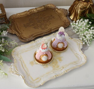 (sale30) ディスプレイトレー トレー 小物置き レクトトレイ ハンドルトレー アクセサリートレイ 横長(ホワイト099 ゴールド100) フレンチトレー アンティーク アンティーク調 雑貨 姫系 輸入