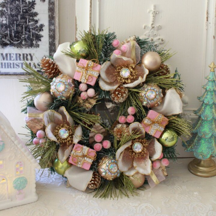 楽天市場】(sale30) クリスマス リース マグノリア ピンク クリスマス 
