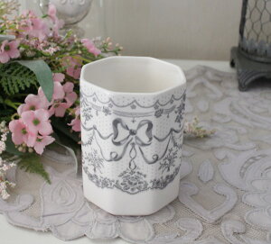 歯ブラシスタンド ブラシスタンド マルチスタンド 陶器 ホワイト マチルドエム フランス リボン (385) サニタリー マチルドM Mathilde M. シャビーシック 可愛い フランス雑貨 ペン立て アンティ