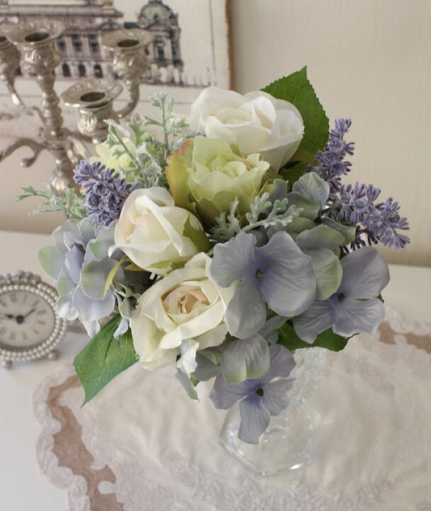 楽天市場 ナチュラル ミックスブーケ ローズ ラベンダー 造花 薔薇 紫陽花 シルクフラワー アーティフィシャルフラワー インテリアフラワー ブーケ 花束 おしゃれ 可愛い ナチュラル スタイルロココ