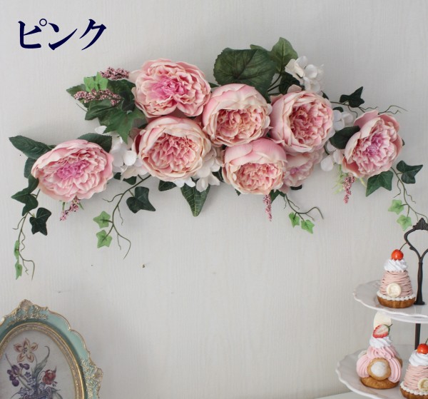 【楽天市場】造花 ローズ スワッグ 壁飾り（オフホワイト 