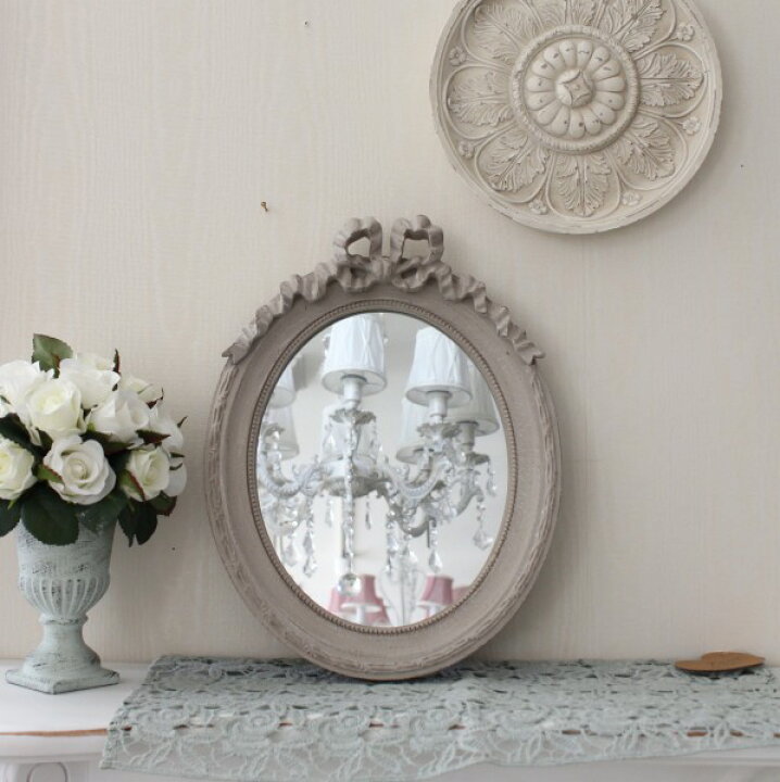 楽天市場】壁掛け ミラー 可愛い アンティーク リボン フレンチ  