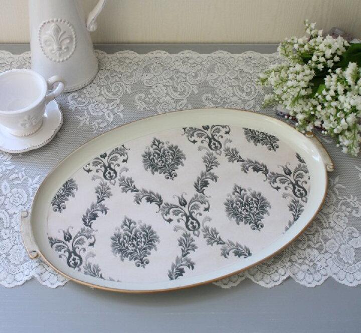 楽天市場 ダマスク柄トレイ ｌサイズ トレー おしゃれ アンティーク風 雑貨 輸入雑貨 Antique Shabby Chic お盆 ディスプレイトレー スタイルロココ