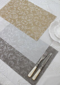 ランチョンマット PVC アラベスク柄 おしゃれ ビニール製【ホワイト・ベージュ・グレー】お手入れ簡単 ダマスク柄 プレースマット アンティーク テーブルマット アンティーク風 モダン 来