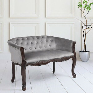 ソファ サロンソファ 木製 2人掛け ベロア グレー クラシック アンティーク調 布張り 椅子 輸入家具 アンティーク風 シャビーシック 洋風 アンティーク フランス家具 姫系 おしゃれ ブロカン