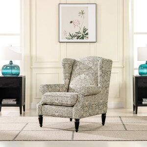 一人掛けソファ ジェニファーテイラー ウィングバック アームソファ 1人掛けチェア ピュアモリス いちご泥棒柄 グレー チェア 布張り パーソナルチェア ラウンジチェア 洋風 アンティーク
