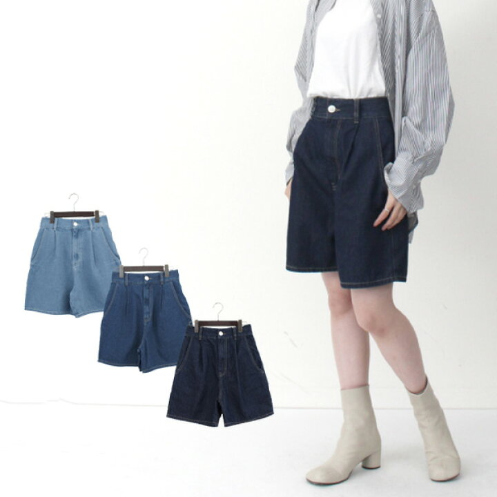 楽天市場 ショートパンツ ハーフパンツ デニム 無地 ボトムス パンツ レディース サックス ブルー ネイビー Styleblock スタイルブロック