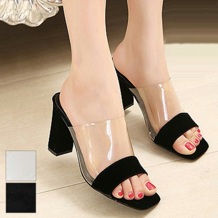 楽天市場】サンダル ミュール チャンキーヒール 太ヒール クリア  