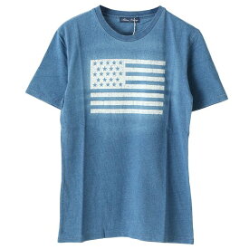カットソー Tシャツ デニム クルーネック 半袖 カットデニム 星条旗 プリント インディゴ トップス メンズ ブルー ネイビー