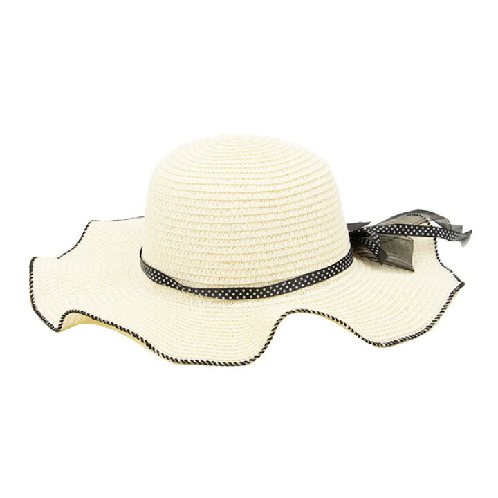 楽天市場】ストローハット 麦わら帽子 つば広 リボン 水玉 帽子  