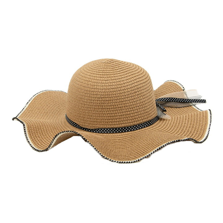 楽天市場】ストローハット 麦わら帽子 つば広 リボン 水玉 帽子  