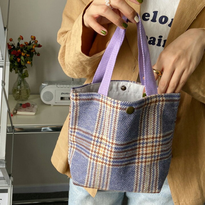 楽天市場 トートバッグ エコバッグ ランチバッグ 小さめ チェック柄 おしゃれ 起毛 秋 バッグ 鞄 レディース ベージュ グリーン オレンジ ホワイト パープル ブラック グレー レッド Styleblock スタイルブロック