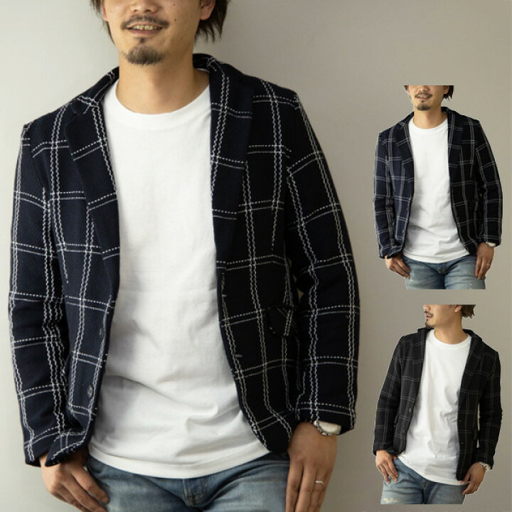楽天市場 送料無料 テーラードジャケット 秋 冬 ビジネス チェック柄 コーデ セットアップ スリーピース シングル ジャケット アウター ユニセックス メンズ ネイビー ブラック メンズファッション Styleblockmen