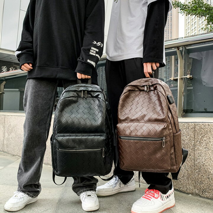 楽天市場 リュック バックパック レザータッチ 合皮 編み込み ユニセックス 無地 バッグ 鞄 メンズ ブラウン ブラック メンズファッション Styleblockmen