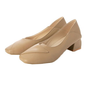 【取り寄せ対応】パンプス チャンキーヒール 太ヒール 歩きやすい スクエアトゥ PUレザー 合皮 黒 靴 シューズ レディース ブラック アプリコット
