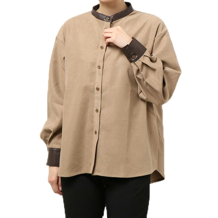 楽天市場】【取り寄せ対応】シャツ ブラウス 合皮パイピング 起毛 無地  