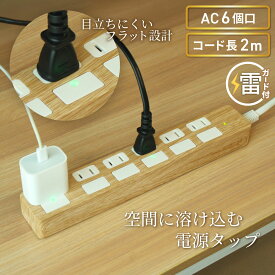 【ランキング上位入賞・18ヶ月保証】STYLED 独立フラットスイッチ 電源タップ コンセント×6口 電源コード2m 18ヵ月保証 雷ガード シャッター付コンセント スイングプラグ OAタップ 延長コード ライトベージュ PTP6LB-2
