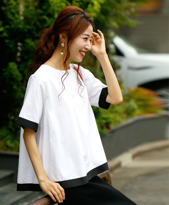 楽天市場 ブラウス レディース 半袖 トップス レディース 夏 40代 配色 Ehre Style インナー パイピング デザイントップス フレア 夏 送料無料 ファッション フリーサイズ スタイル エーレスタイル Style Ehrestyle F2628 8 31再入荷 Ehre Style