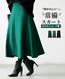 ◆◆ニットスカート スカート フレアスカート 主役 Aライン ミディ丈 スタイル ウエストゴム ブラック グレー グリーン ハイゲージ 小柄さんもOK Ehrestyle フリーサイズ【F231016】