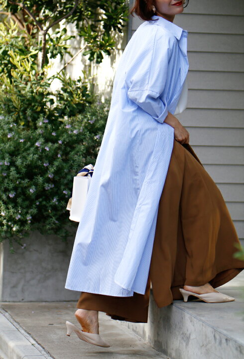 楽天市場】ワンピース ストライプ ロング ロングワンピ ロングシャツ  