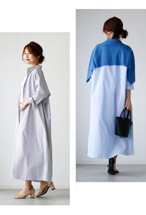 楽天市場】ワンピース ストライプ ロング ロングワンピ ロングシャツ  