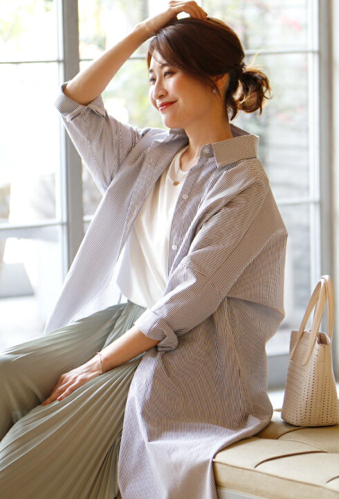 楽天市場】ワンピース ストライプ ロング ロングワンピ ロングシャツ  