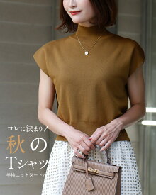 トップス ニット ハイゲージ 半袖 タートル タートルネック ブラック マスタードブラウン ベージュ black MustardBrown Beige 黒 茶 肌色 夏 秋 春 伸縮性 レディース ファッション Ehre style スタイル エーレスタイル 小柄さんもOK Ehrestyle【F240903】【S260510】