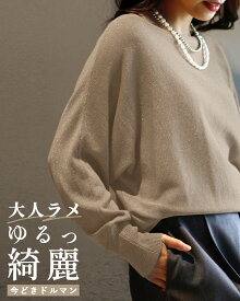 トップス ニット ドルマン セーター ラメ ラメニット 着やせ 体型カバー シルバー ゴールドベージュ モーヴピンク Silver Gold Beige Pink フリーサイズ 春 秋 冬 レディース ファッション Ehre style スタイル エーレスタイル 小柄さんもOK Ehrestyle【F241024】【S250910】