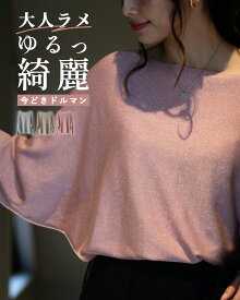 トップス ニット ドルマン セーター ラメ ラメニット 着やせ 体型カバー シルバー ゴールドベージュ モーヴピンク Silver Gold Beige Pink フリーサイズ 春 秋 冬 レディース ファッション Ehre style スタイル エーレスタイル 小柄さんもOK Ehrestyle【F241024】【S250910】