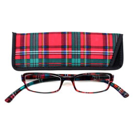 老眼鏡 おしゃれ 男女兼用 軽量 ネックリーダーズ 首かけ ブルーライトカット 眼鏡ケース付き スタンダードクリアチェック (レッド) 度数 1.0 1.5 2.0 2.5 3.0 3.5 ブランド Bayline ベイライン
