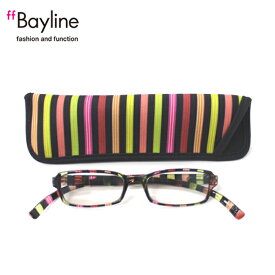 老眼鏡 おしゃれ 男女兼用 軽量 ネックリーダーズ 首かけ ブルーライトカット 眼鏡ケース付き クリアストライプ(ブラックマルチ)　度数 1.0 1.5 2.0 2.5 3.0 3.5 ブランド Bayline ベイライン