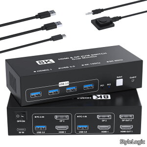 �y���������zHDMI+DisplayPort KVM�X�C�b�` 2����2�o�� PC 2�䃂�j�^�[2�� KVM �ؑ֊� �p�\�R��2�䃂�j�^�[2��؂�ւ� 4��USB 3.0�|�[�g �L�[�{�[�h/�}�E�X/�v�����^�[/